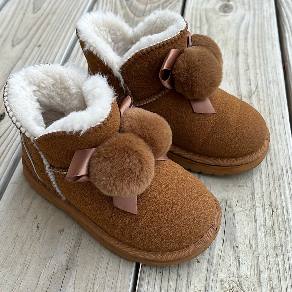 Brown Furry Pom-Pom Boots